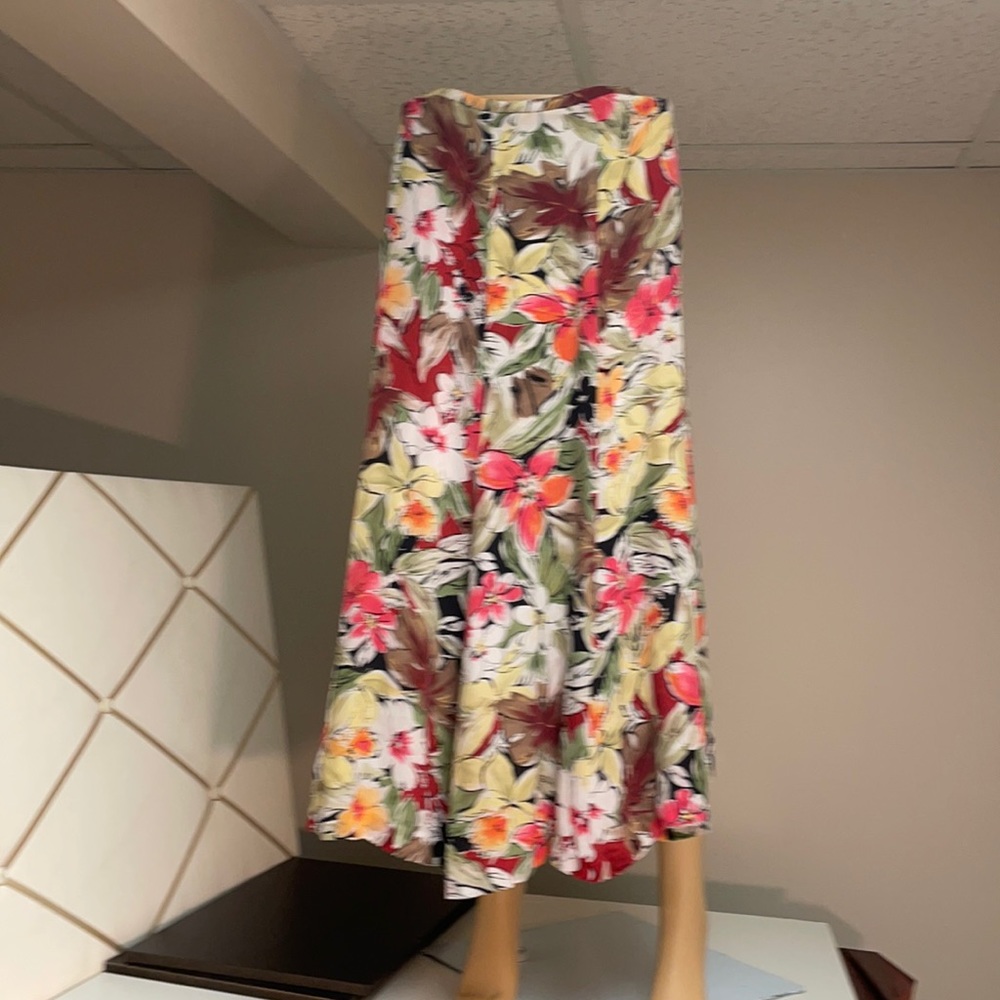 Mid-calf length floral silk skirt